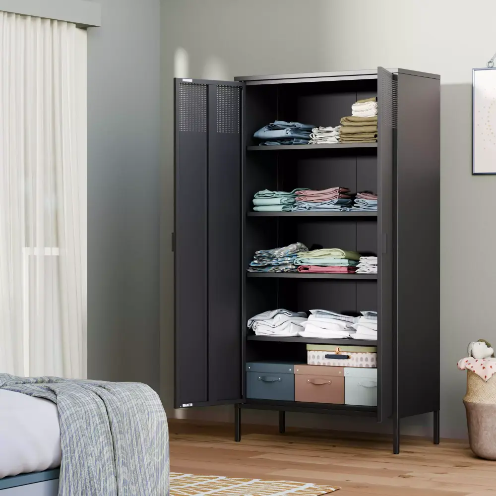 Metal Locker 2 Doors and 5 Shelves Steel File Cabinet 70.87 inch Secure Storage Funwill