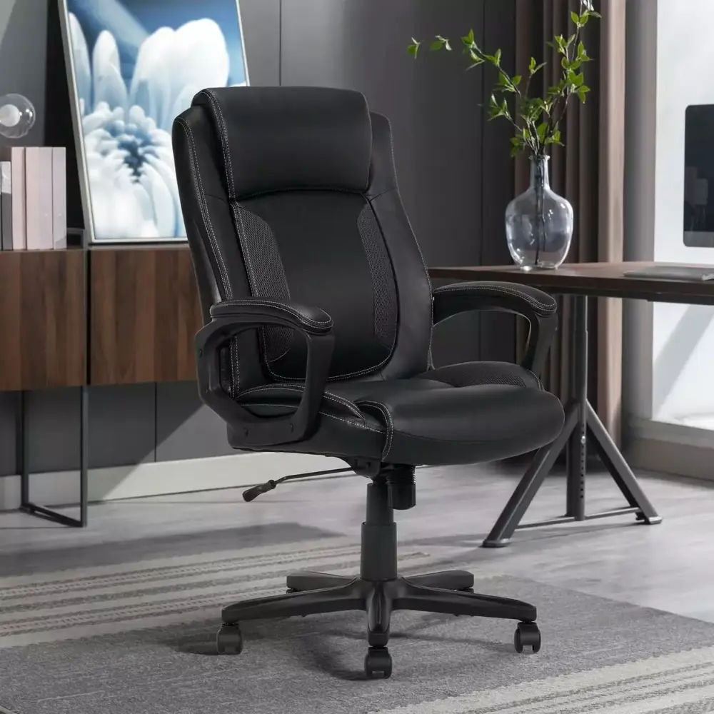 Serta Mid-Back Office Chair Mesh Accents and Memory Foam Black Comfortable Desk Chair