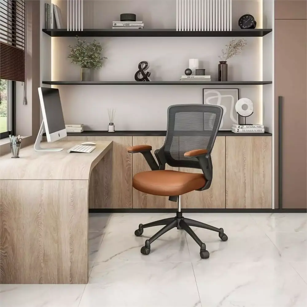 UrbanPro Faux Leather and Mesh Mid-Back Task Office Chair Brown and Black - Ergonomic Design Comfort