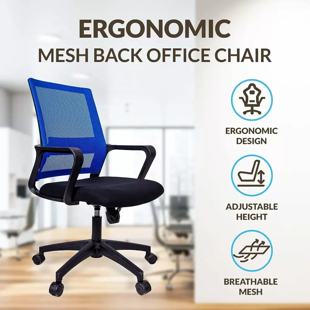US Office Elements Mid Back Computer Chair Ergonomic Mesh Office Chair Blue Adjustable
