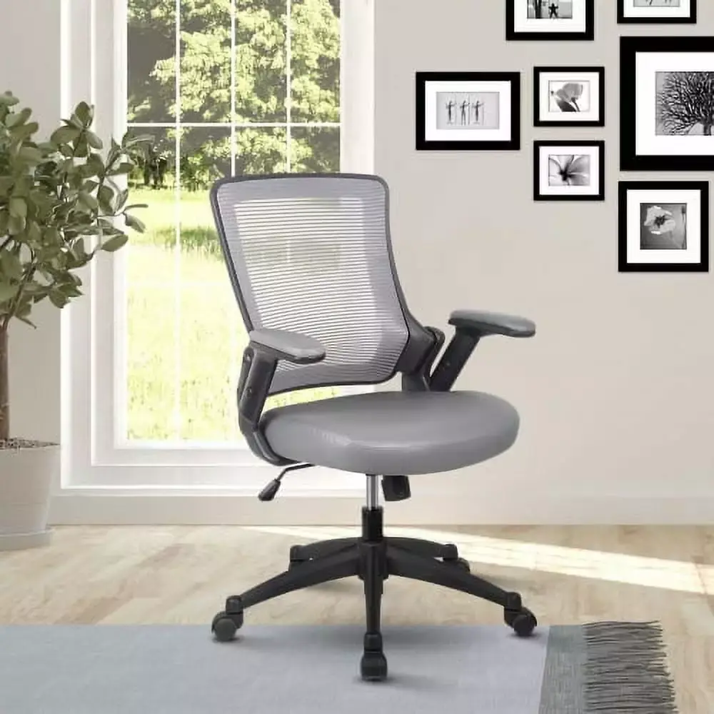 Wulawindy Mid-Back Mesh Task Office Chair Height Adjustable Arms Grey - Breathable and Comfortable