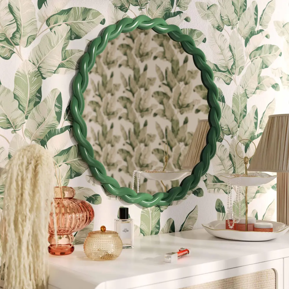 Agnes Forest Green High-gloss Round Mirror