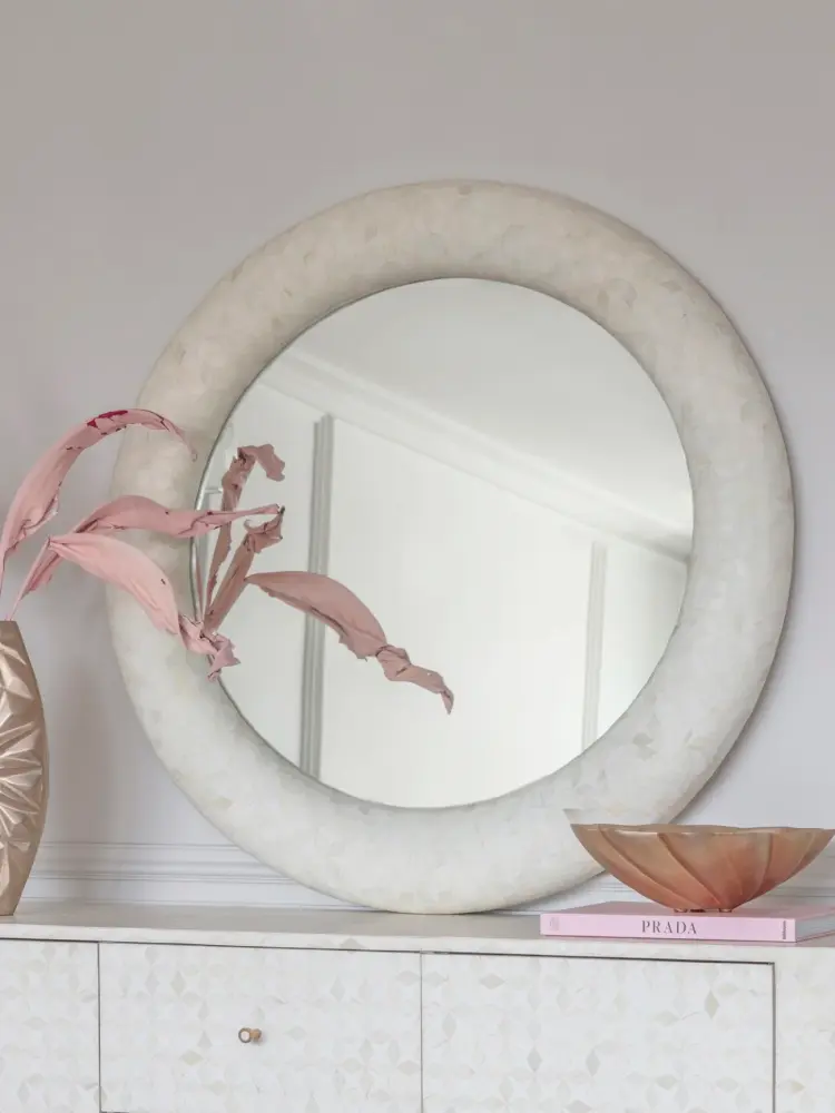 Aspen Bone Inlay Round Mirror - 100cm