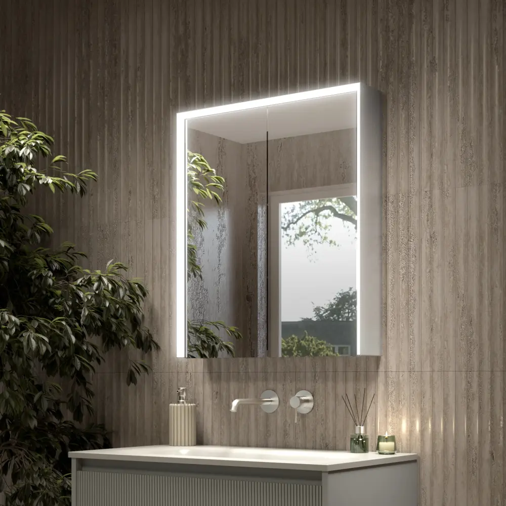 Fiano Steam-Free Current Mirror Cabinet 600 x 700mm - Aluminium