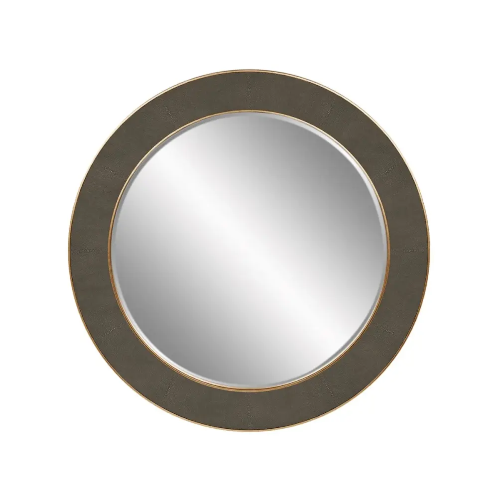 Hampton Round Wall Mirror - Grey Shagreen - 24 x 36 Inches