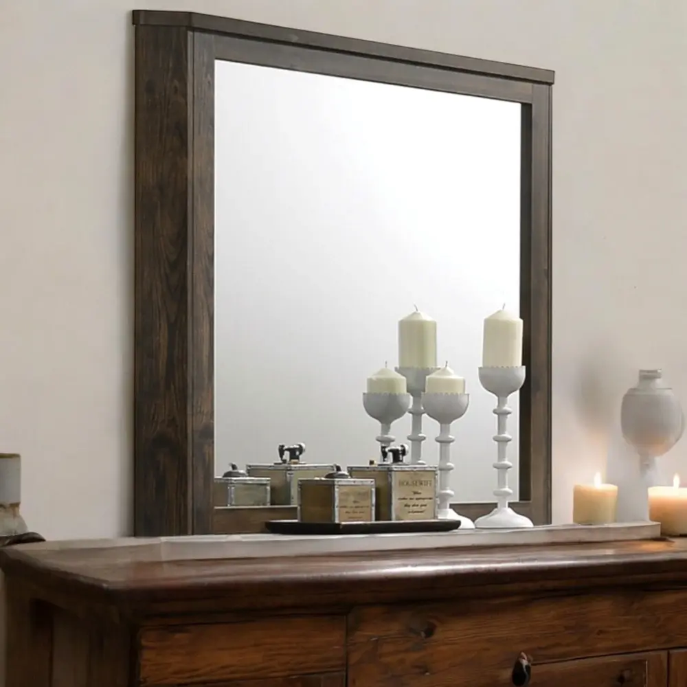 Large Wall-Mounted Elettra - Rustic Mirror - Walnut