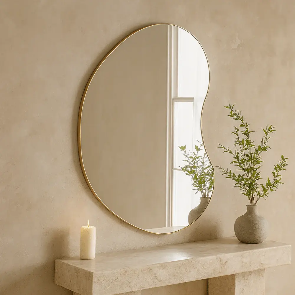 Oman Pebble Wall Mirror - Golden Shatterproof Glass