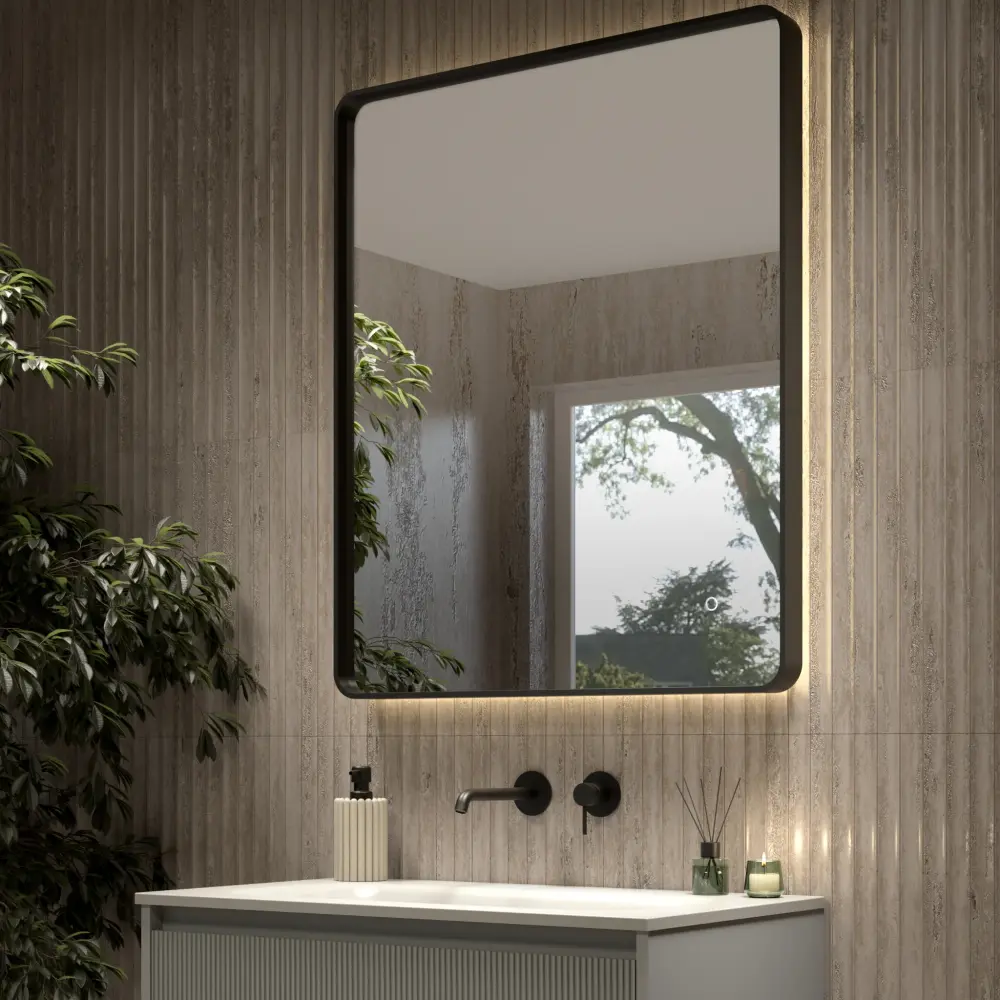 Primitivo Square Steam Free Mirror LED - Matt Ebony 750x900mm