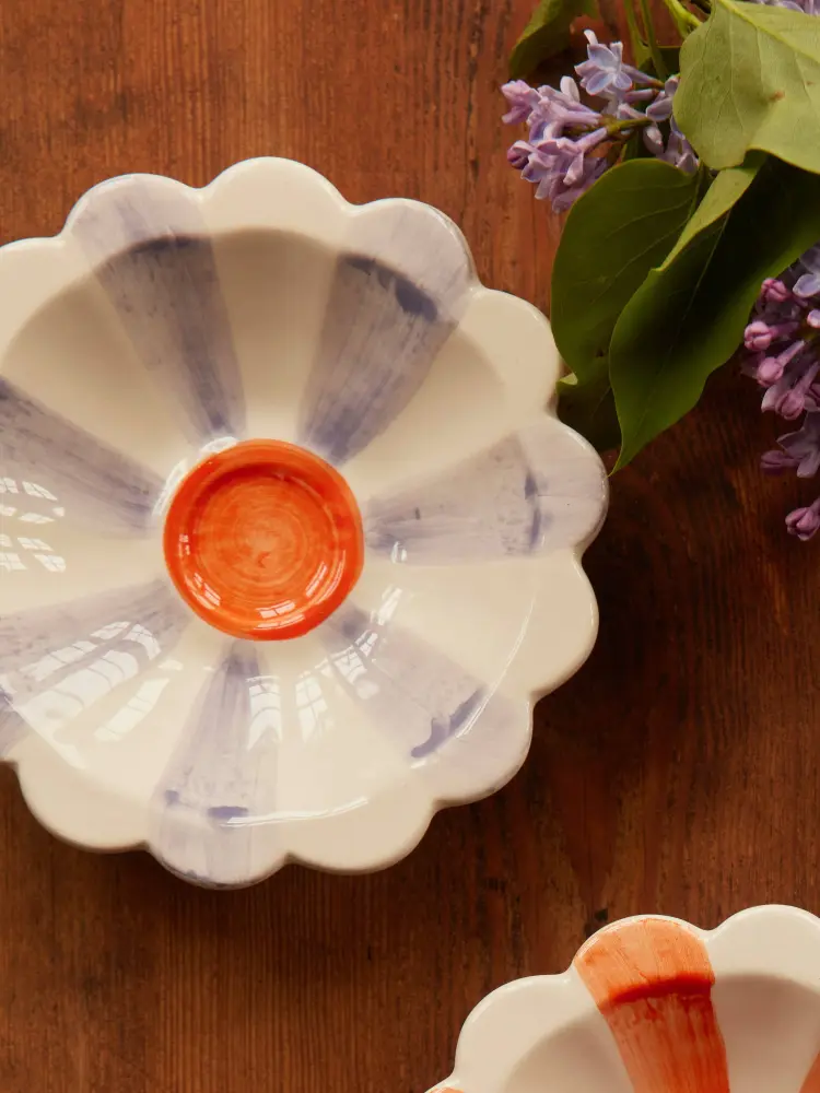 Ceramic Flower Dipping Bowl Hand Painted Stripes