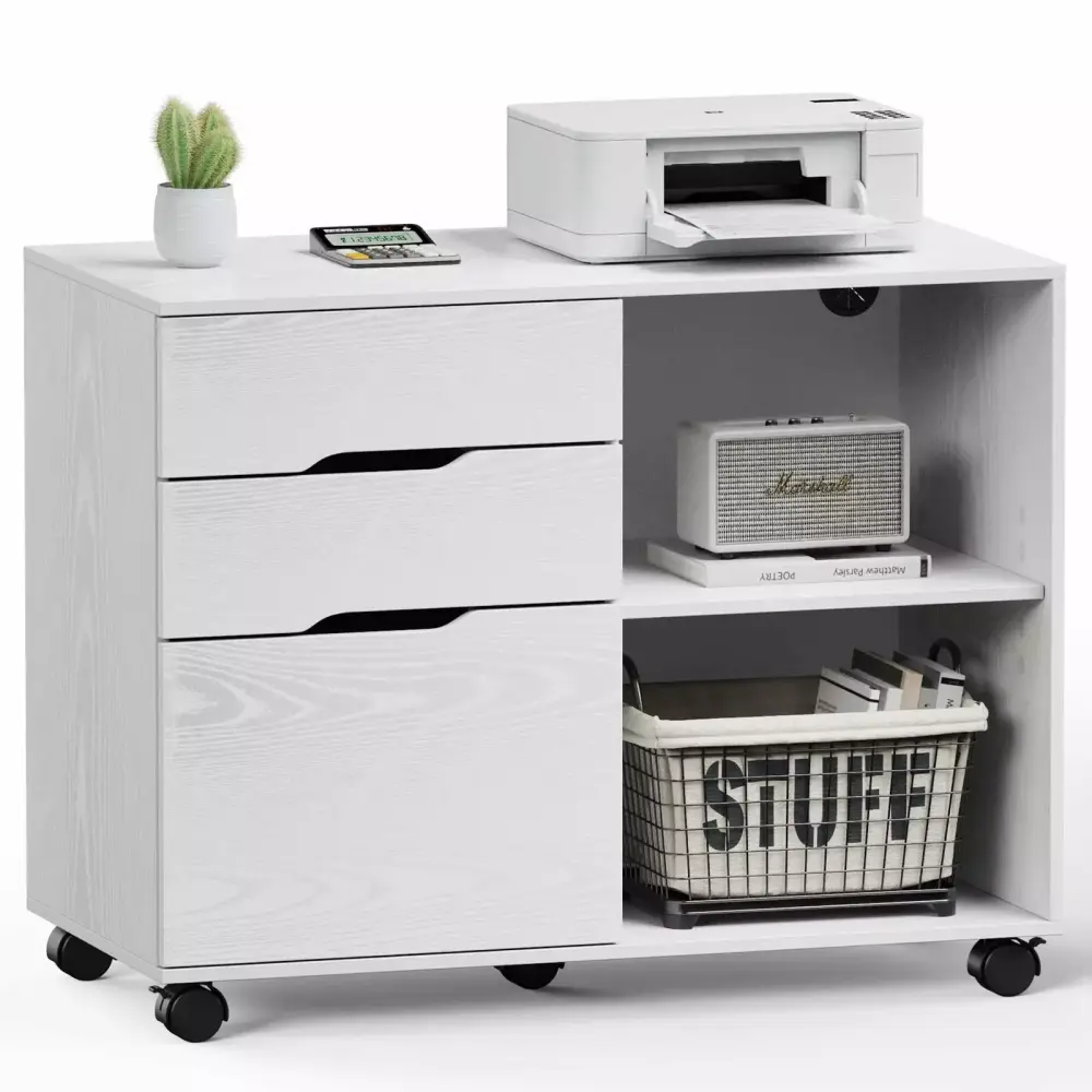 DeeHome Sweetcrispy 4-Drawer Mobile Lateral Filing Cabinet Open Storage Shelves