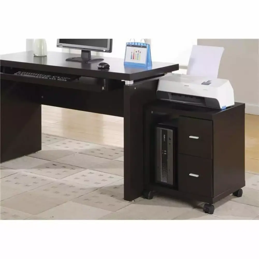 HomeRoots Cappuccino Office Cabinet 2 Drawers on Castors