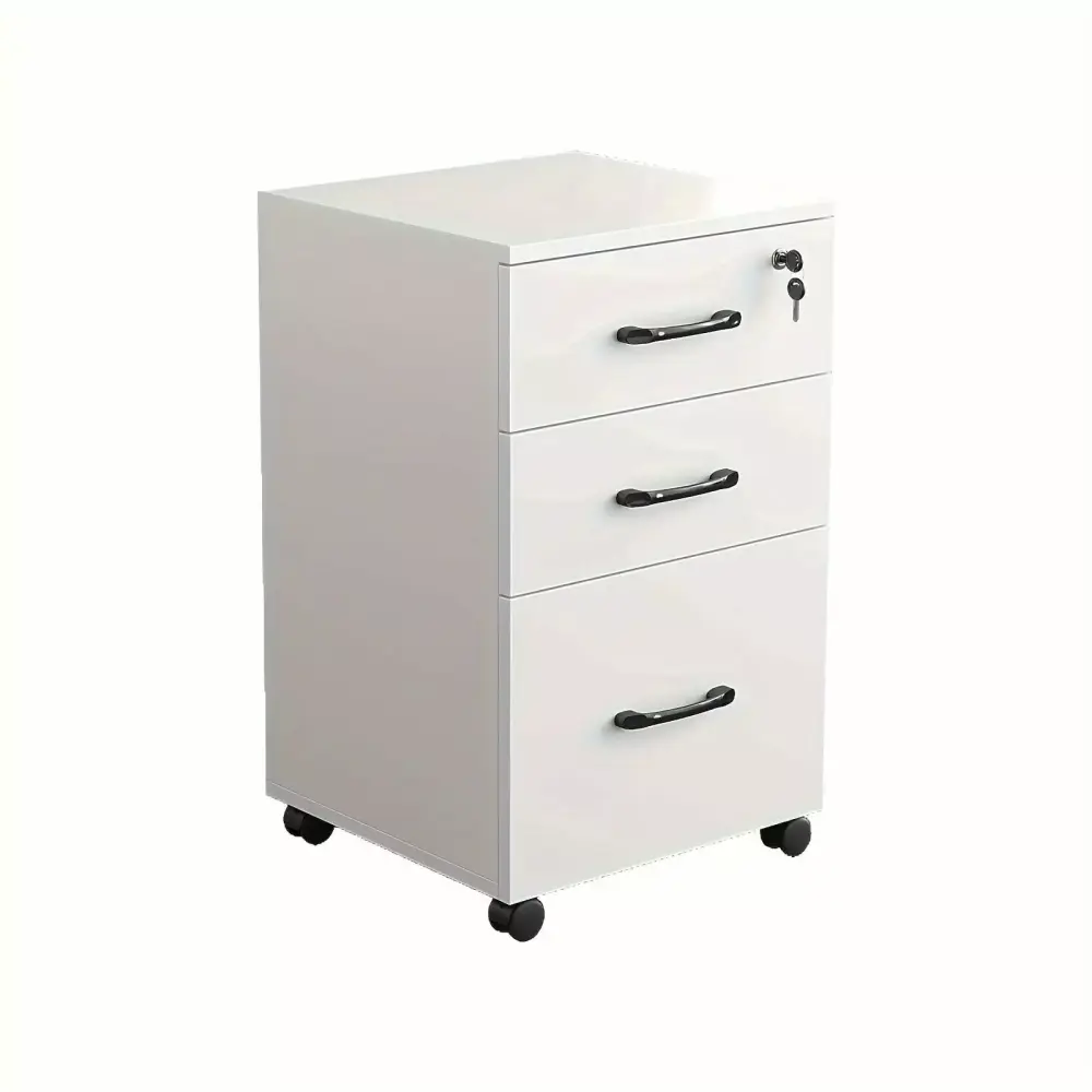 RHYFJJUI2 3 Drawer Mobile File Cabinet Lock White Vertical Filing Cabinet on Wheels