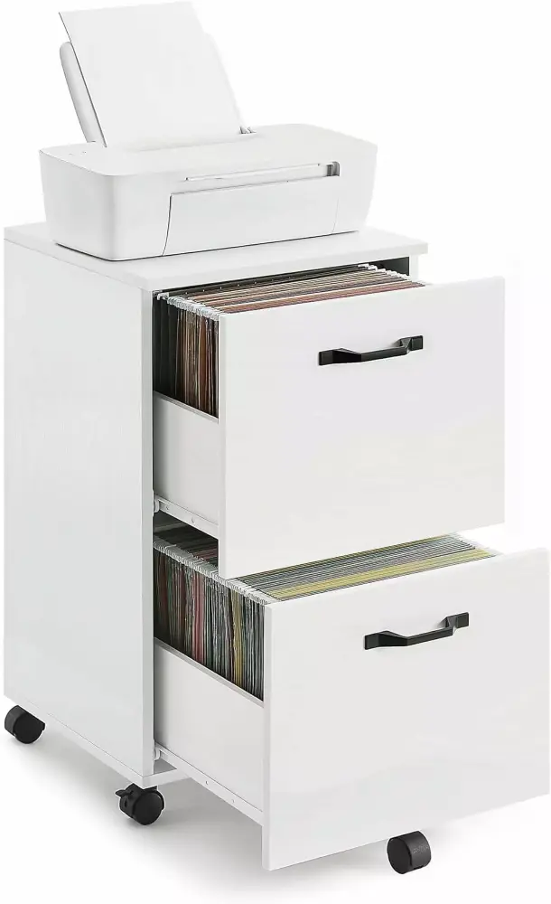 2-Drawer File Cabinet Small Rolling Printer Stand A4 Letter-Size Files Hanging Folders Industrial White YUCONG
