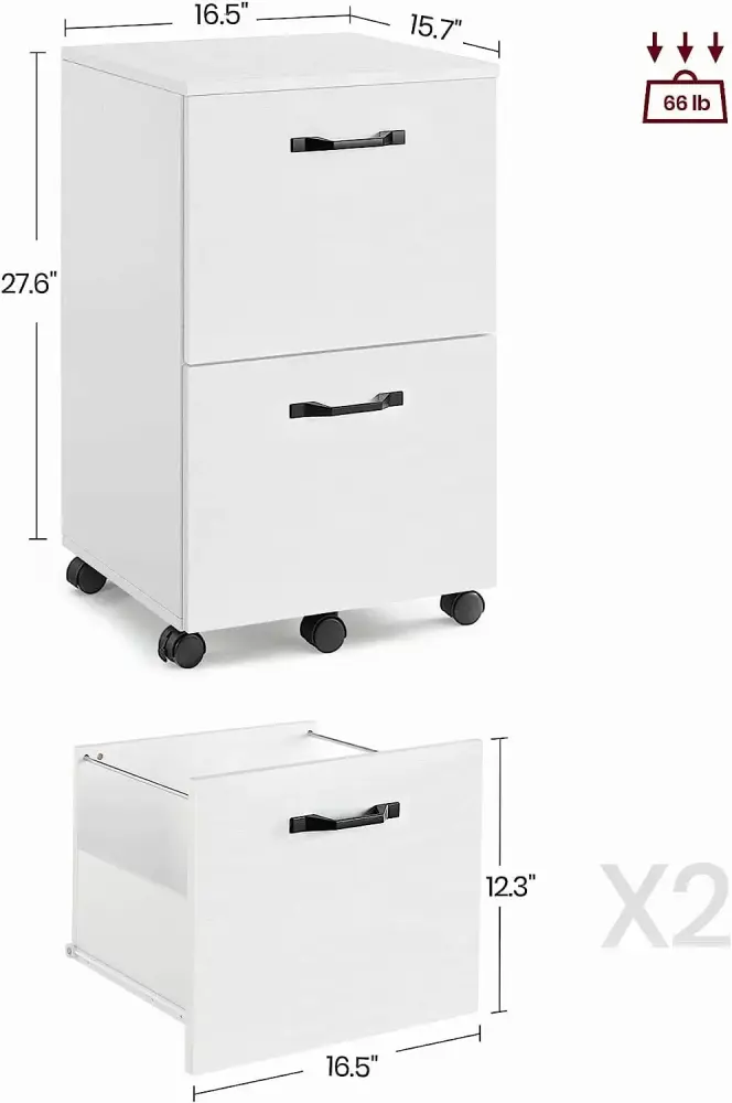 2-Drawer File Cabinet Small Rolling Printer Stand A4 Letter-Size Files Hanging Folders Industrial White YUCONG