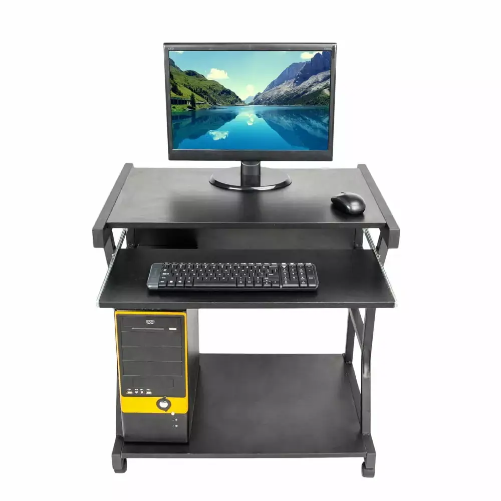 Kepooman Removable Side Computer Table Moveable Four-wheel Computer Desk Black