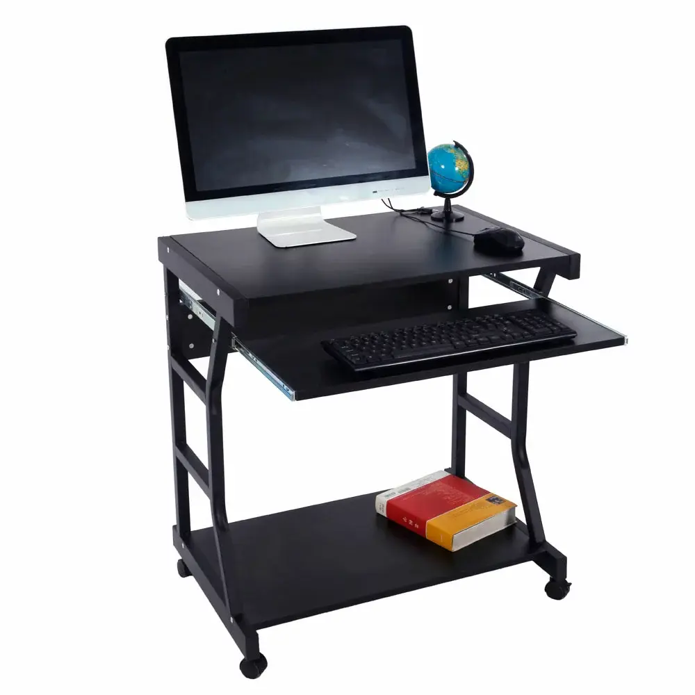 Kepooman Removable Side Computer Table Moveable Four-wheel Computer Desk Black