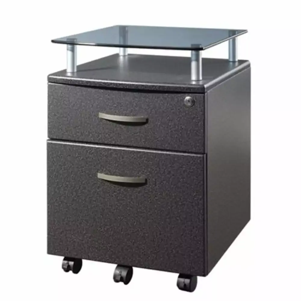 Rolling Glass Top File Cabinet Graphite Back2Basics