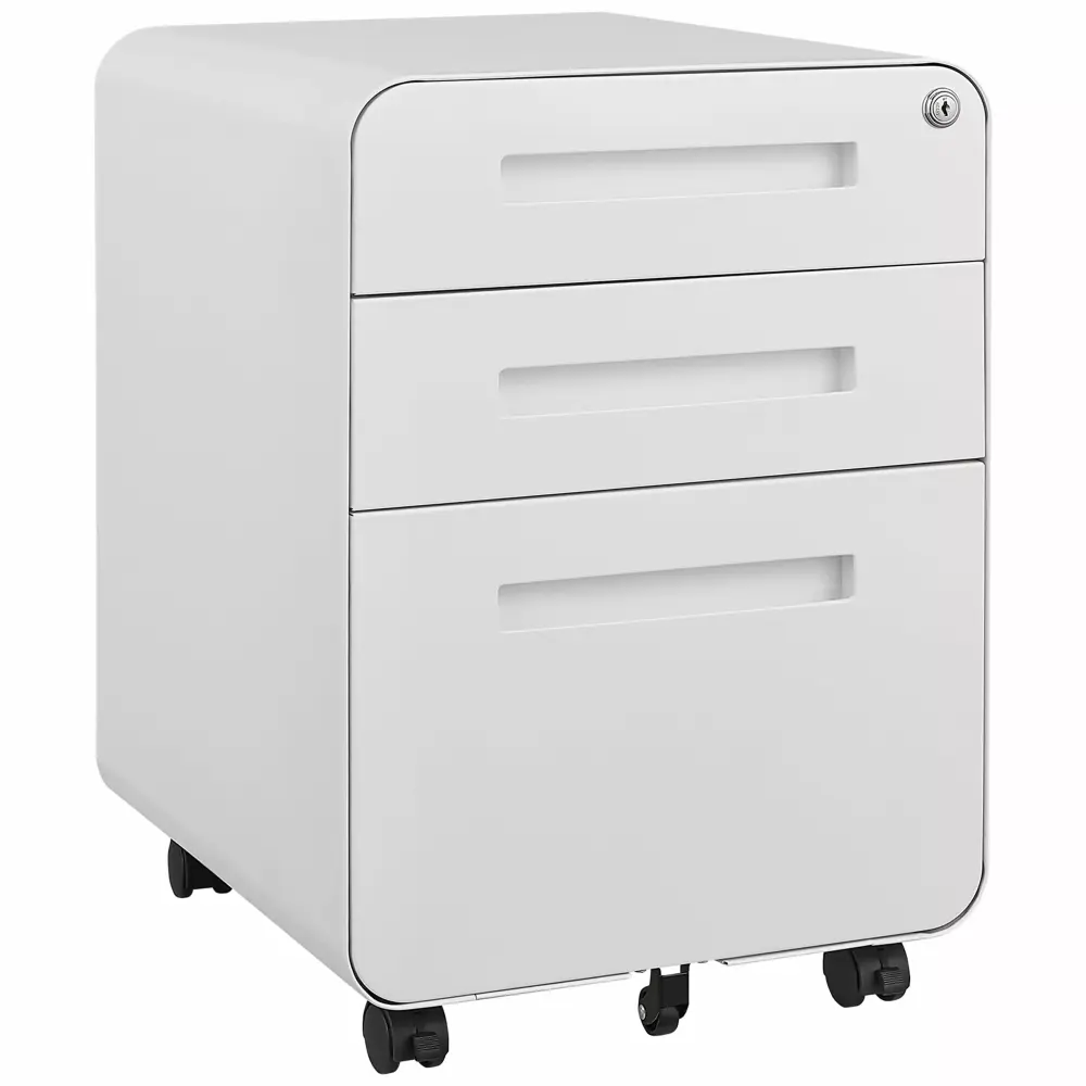 BangBird 3 Drawer Mobile File Cabinet Under Desk Office Storage Legal Letter A4 Files White