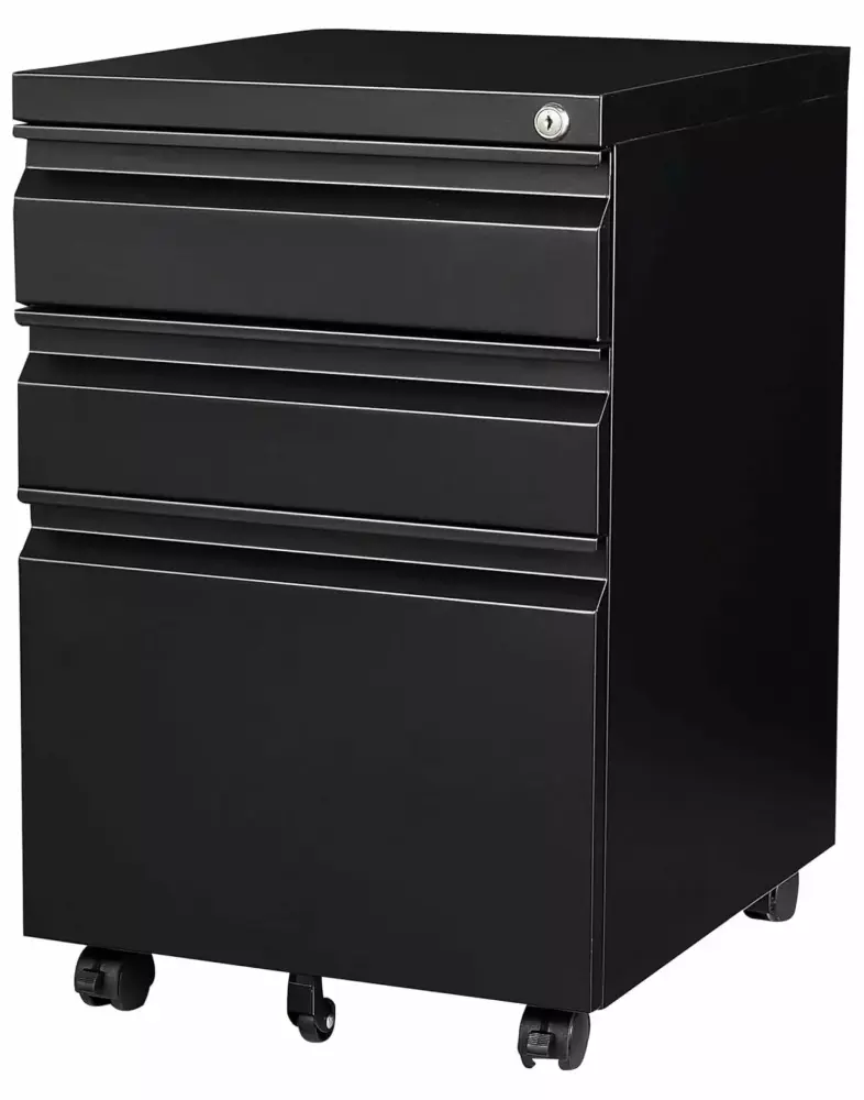 3 Drawer Mobile File Cabinet Under Desk Storage Drawers File Cabinets Home Office Metal Filing Cabinet Lock Black BMJHH