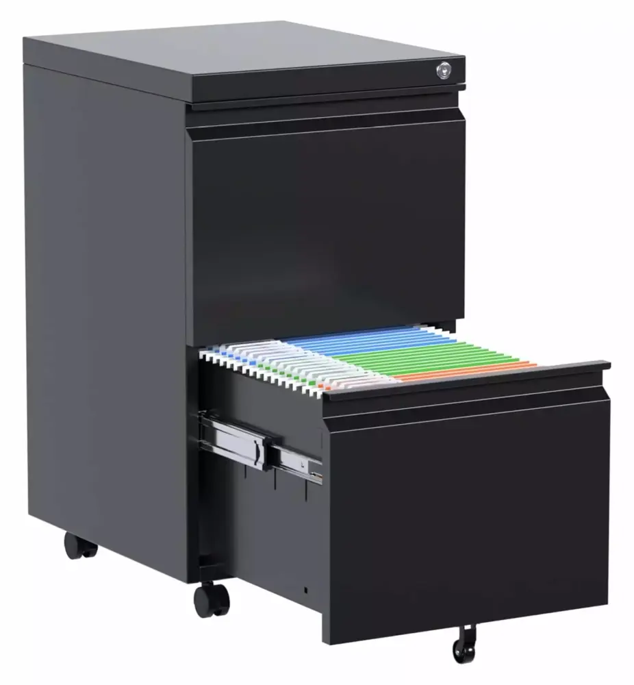 BULYAXIA Metal 2 Drawer Mobile File Cabinet Lock Under Desk Office Steel Filing Cabinet 23.6H Legal/Letter Size Files Stor...