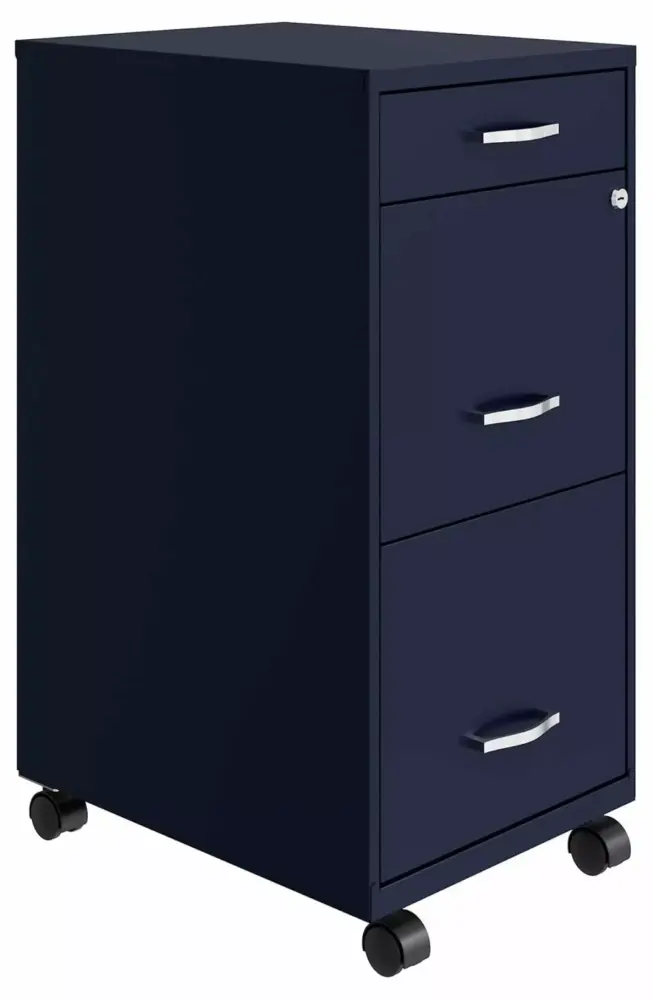 18 Inch Wide Filing Cabinet Mobile Organizer Hanging File Folders 3 Drawers Navy Blue CHNRED