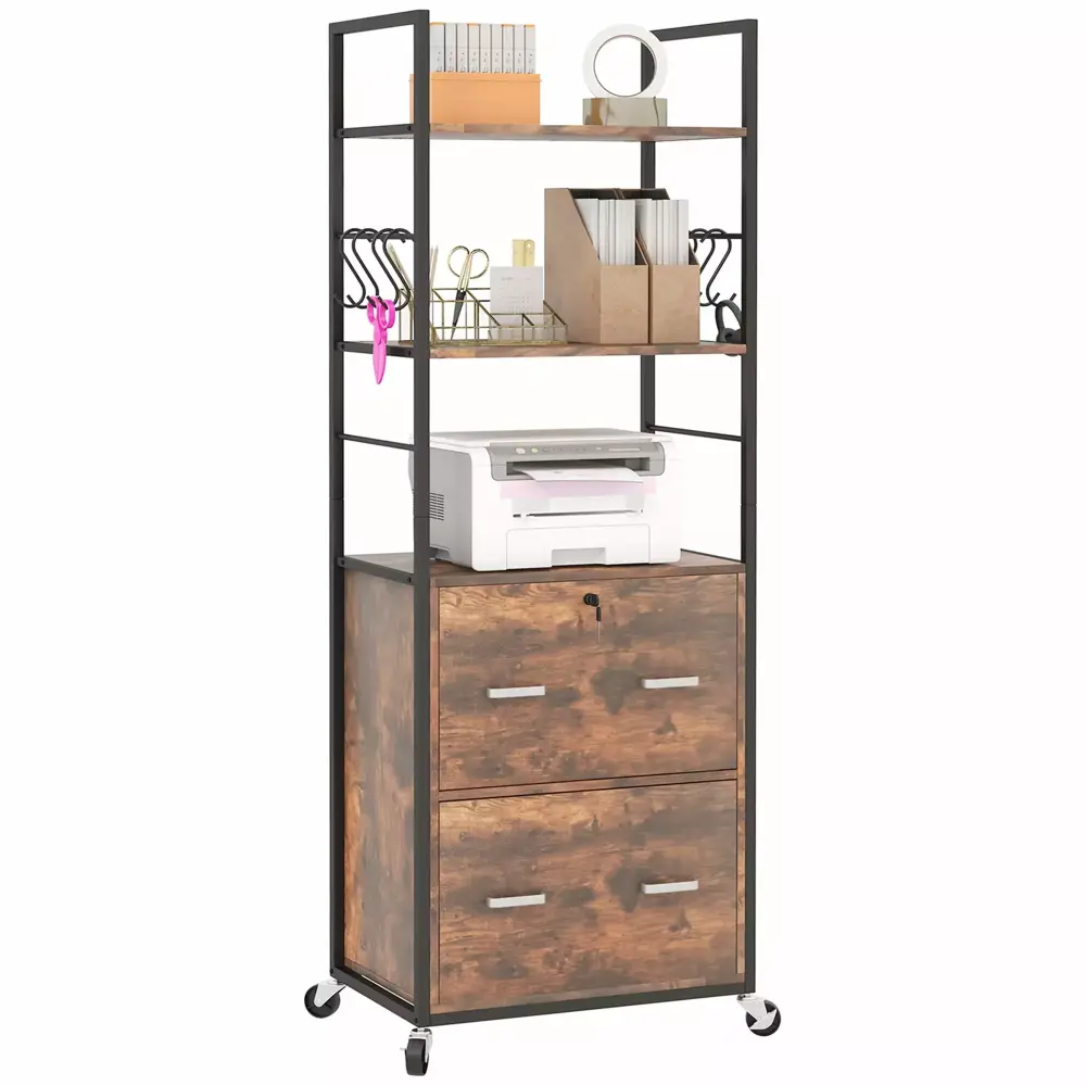 CoSoTower 2-Drawer Mobile File Cabinet Lock Hanging Bar Rustic Brown