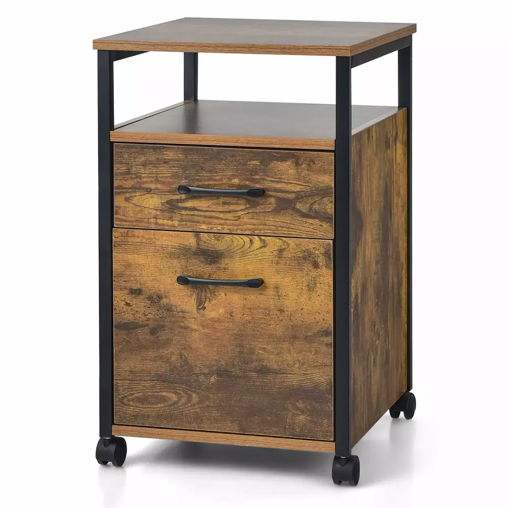 Costway Mobile File Cabinet 2 Drawer Printer Stand Open Shelf Letter Size Documents