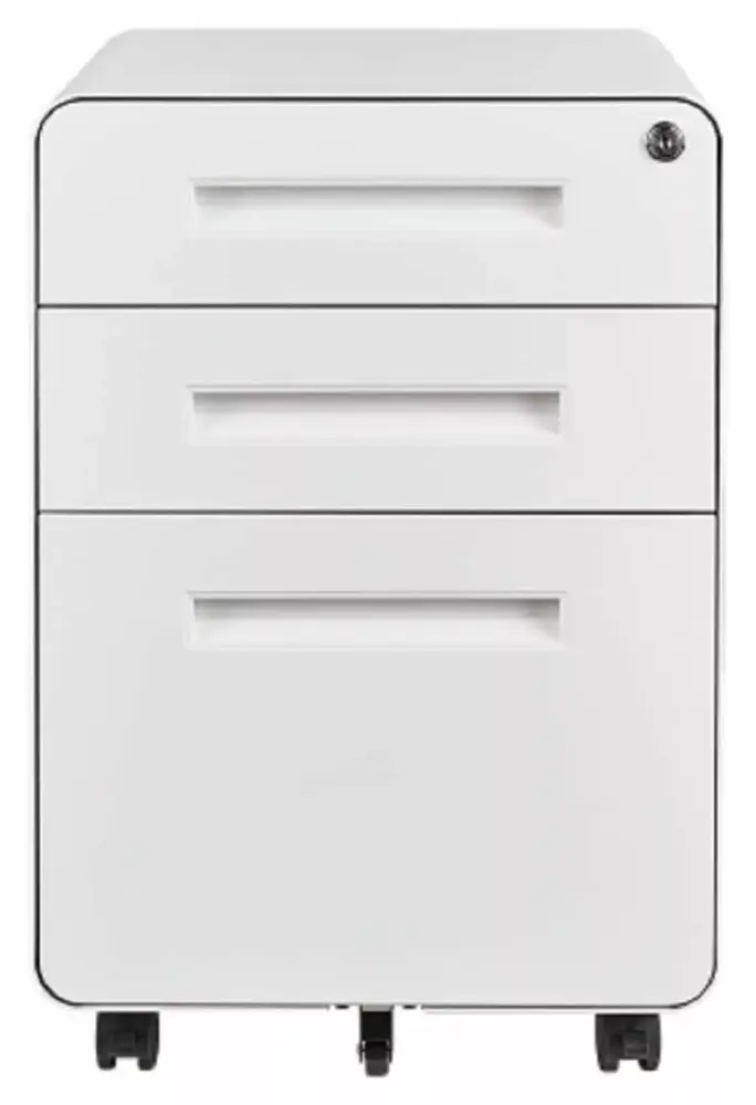 DazzAura Mobile File Cabinet 3 Drawer File Cabinet Round Corner Design White