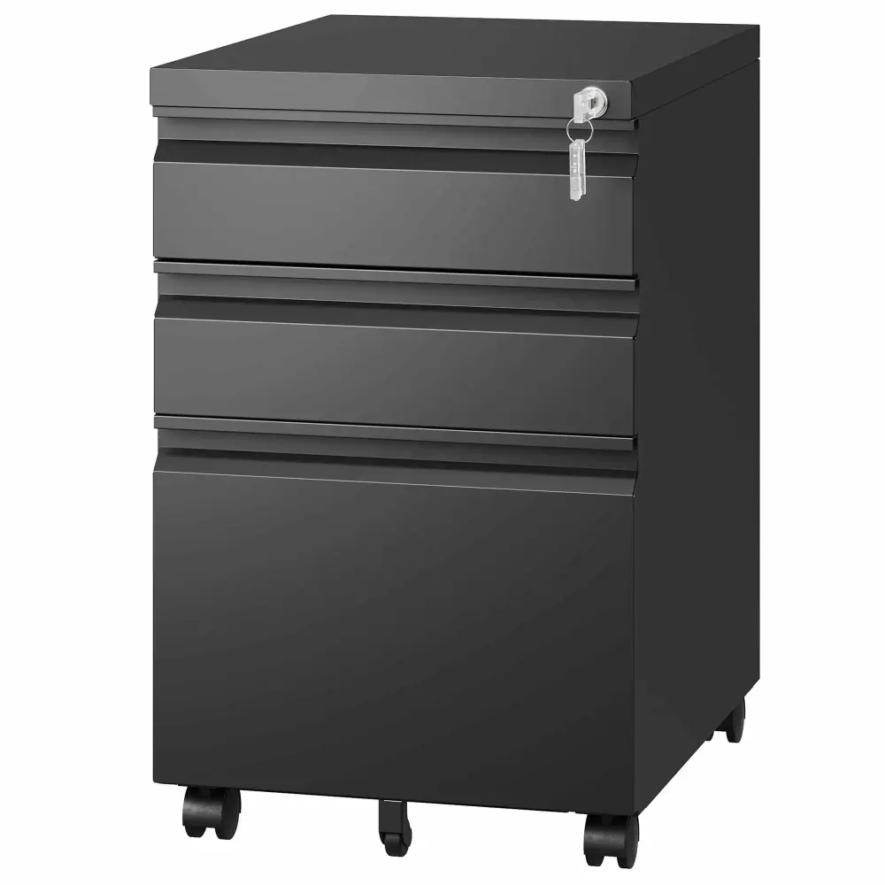 DeeHome 3 Drawer Mobile File Cabinet Lock Home Office Organizer Black