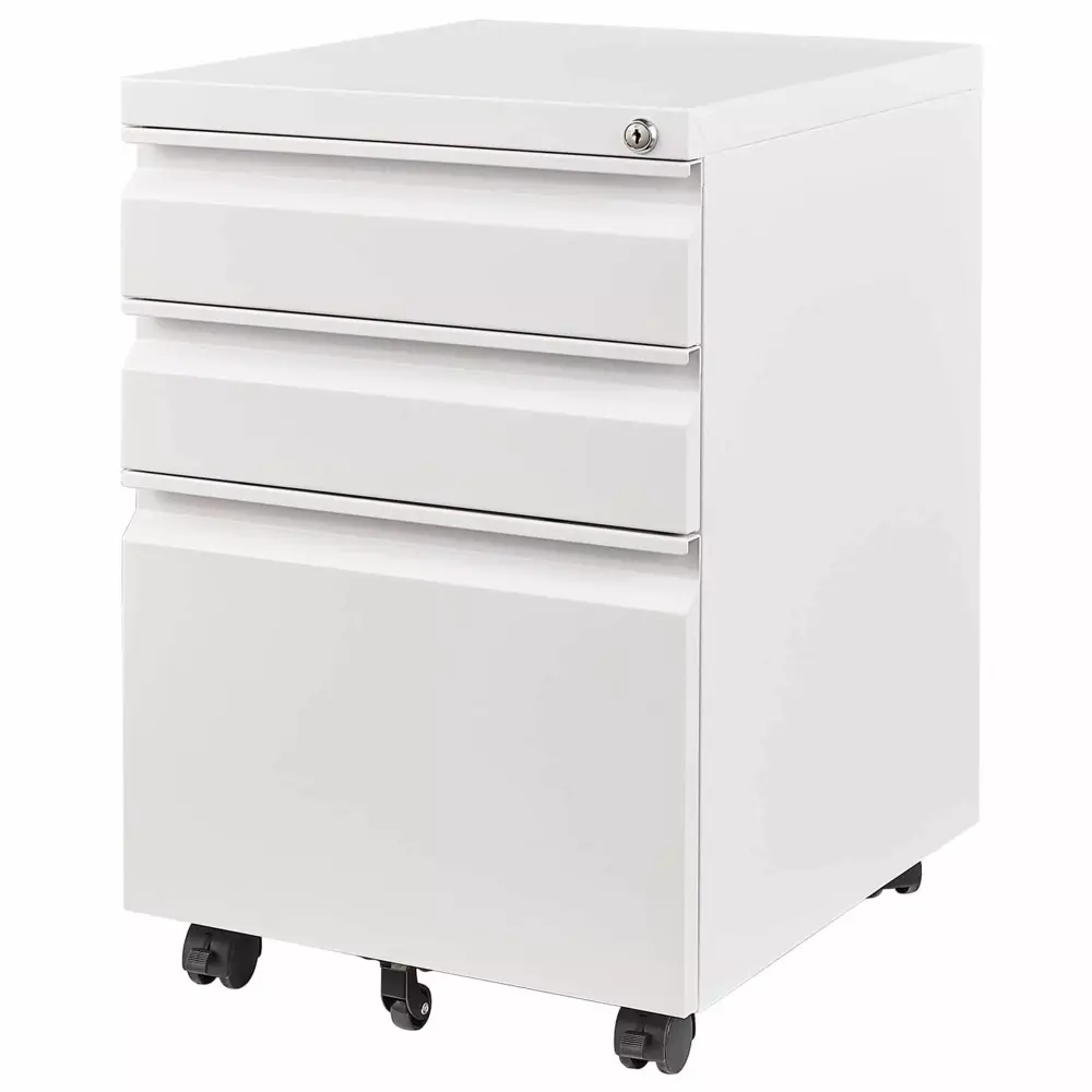 DeeHome 3 Drawer Mobile File Cabinet Lock Home Office Organizer White