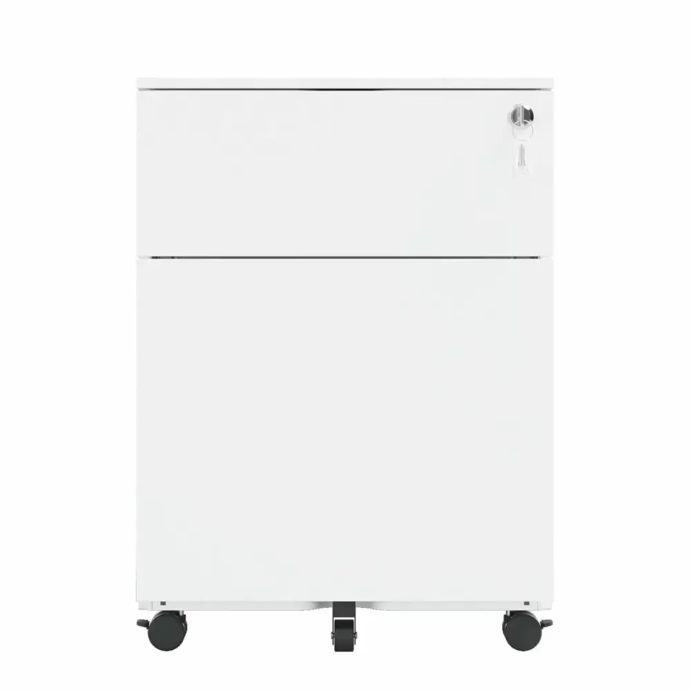2 Drawer Mobile File Cabinet Lock Home Office Stylish White Finish Enshey