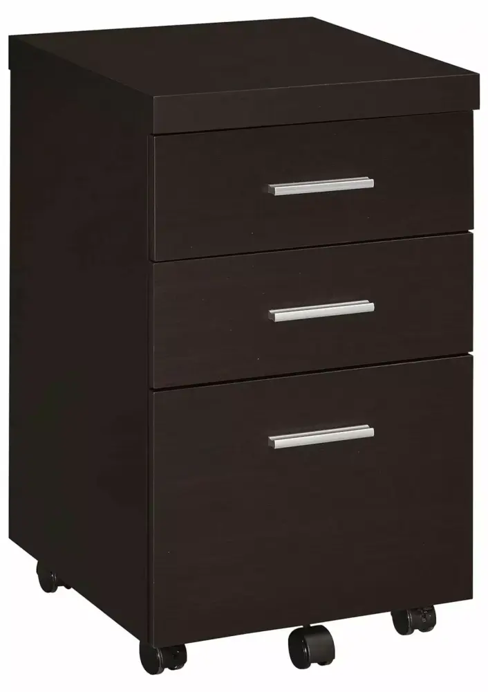 Exlonjet Home Furnishings Skylar 3-Drawer Mobile File Cabinet Cappuccino 15.75D x 15.75W x 26.75H I 7013