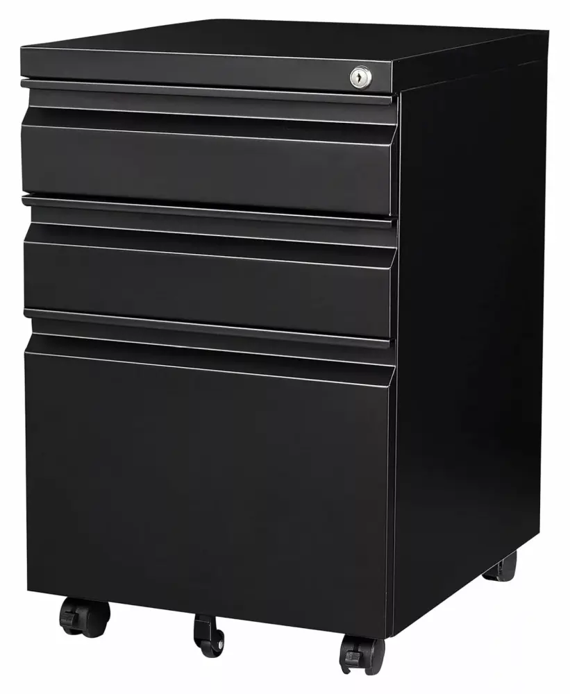 3 Drawer Mobile File Cabinet Under Desk Storage Drawers File Cabinets Home Office Metal Filing Cabinet Lock Black FEIZICRY