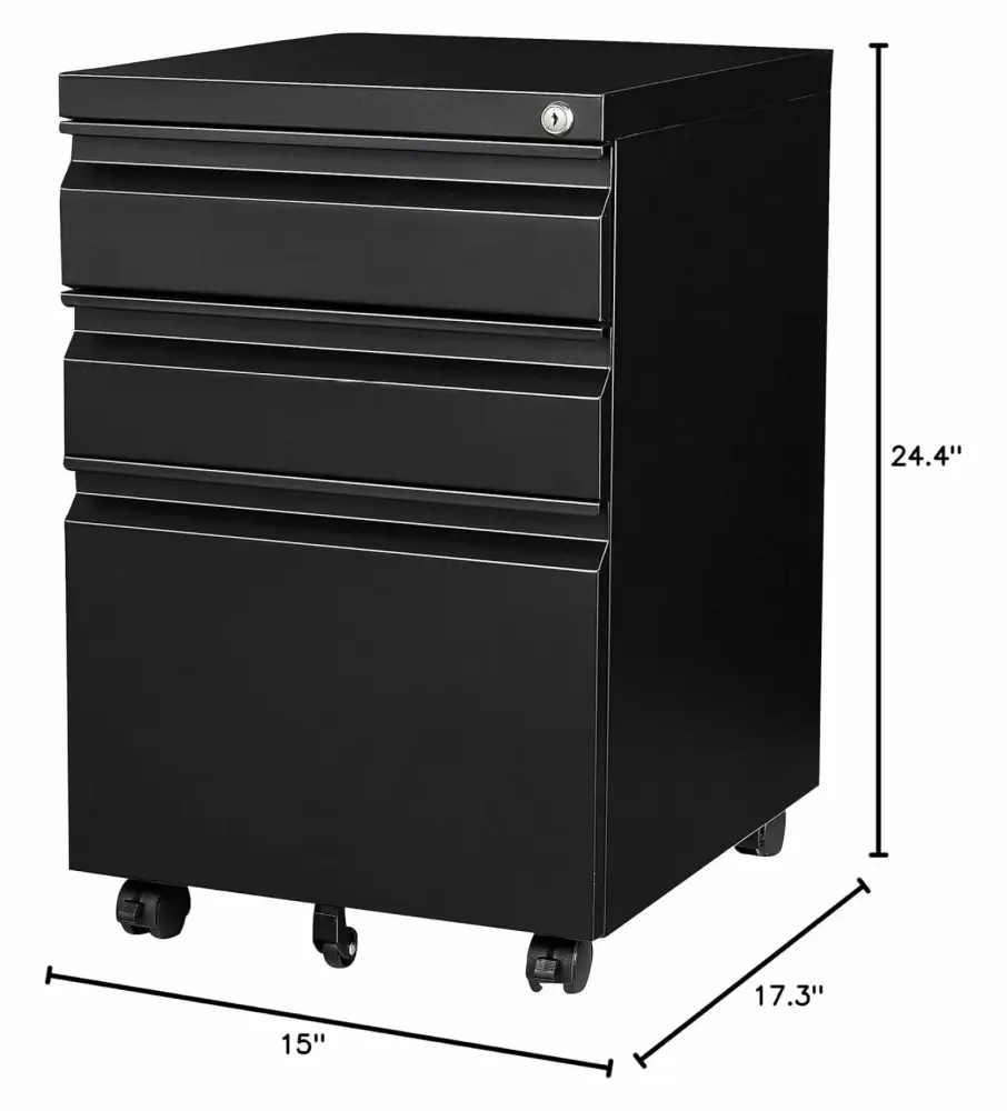 3 Drawer Mobile File Cabinet Under Desk Storage Drawers File Cabinets Home Office Metal Filing Cabinet Lock Black FEIZICRY