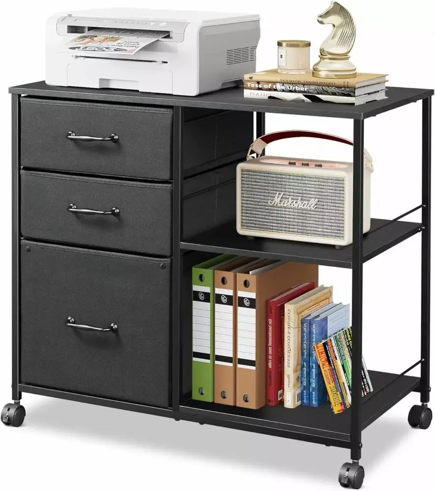 Black 3-Drawer Mobile File Cabinet Rolling Printer Stand Open Storage Shelf General