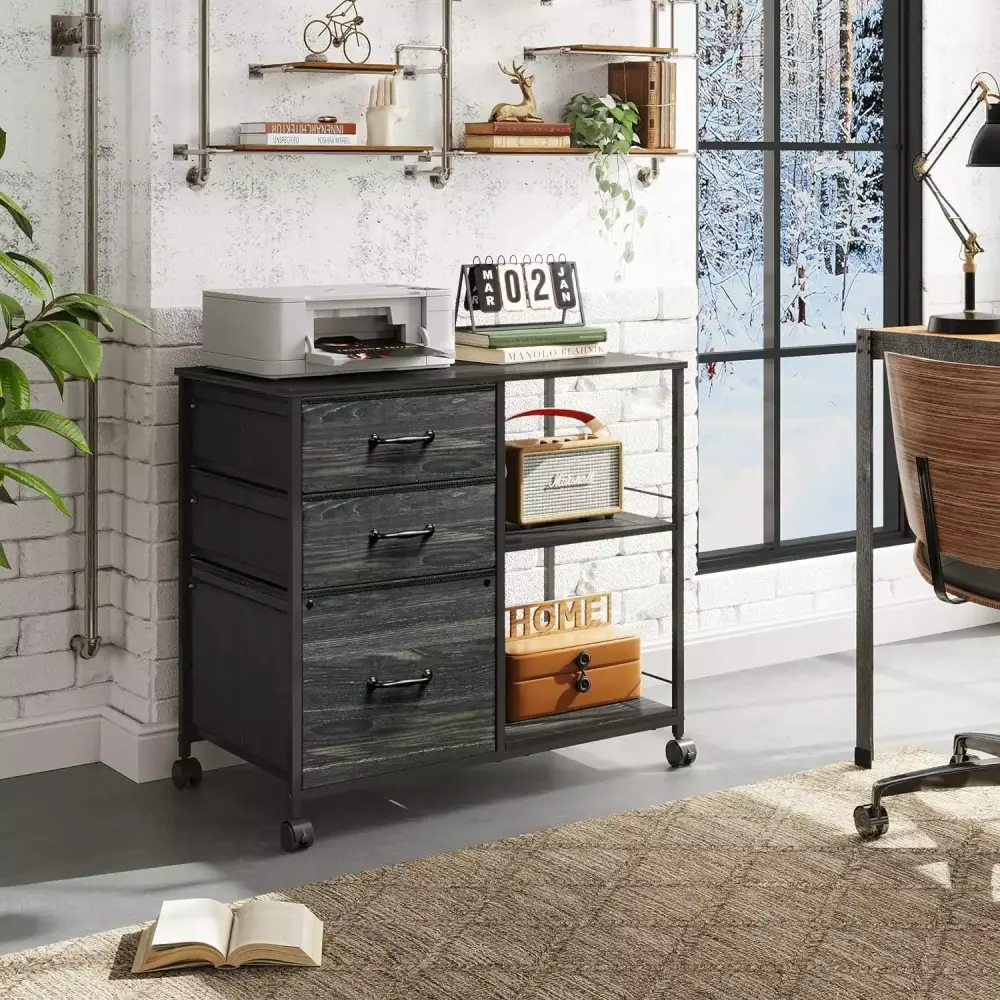 3 Drawer Mobile File Cabinet Rolling Printer Stand Open Storage Shelf Fabric Lateral Filing Cabinet fits A4 or Letter Size...