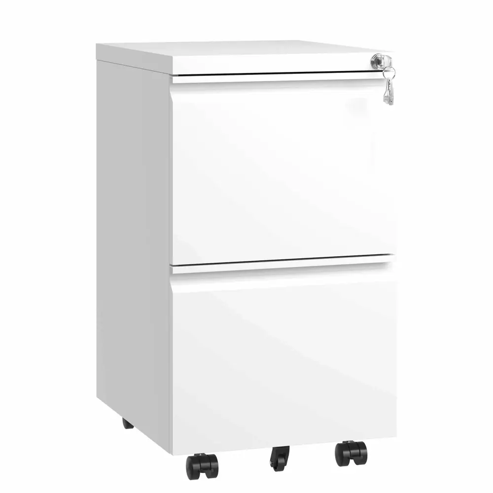 White 2-Drawer Metal Mobile File Cabinet Lock Hanging Legal Letter A4 General