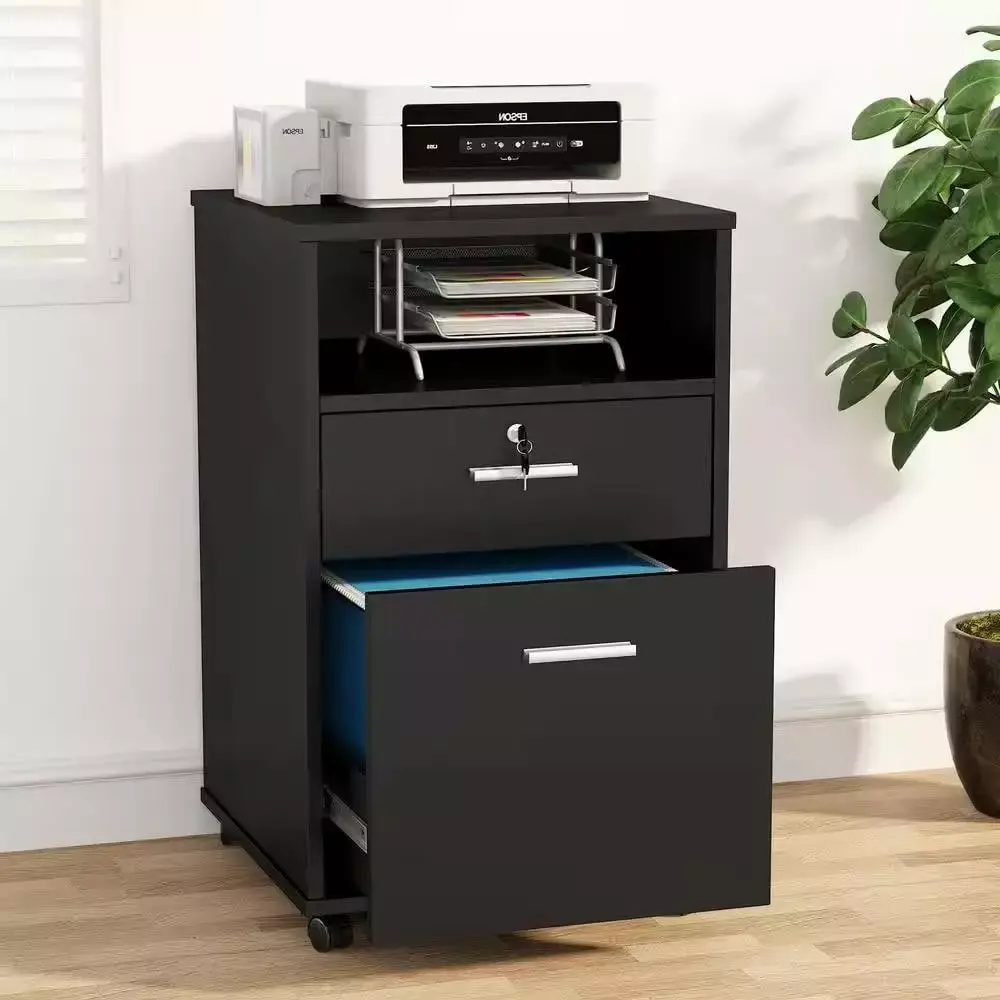 Black Rolling 2-Drawer Mobile File Cabinet Printer Stand Office Cart on Wheels Generic