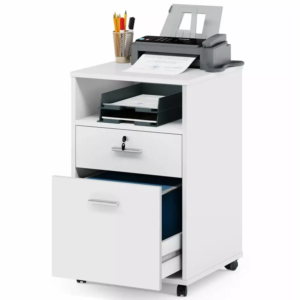 White Rolling 2-Drawer Mobile File Cabinet Printer Stand Office Cart on Wheels Generic
