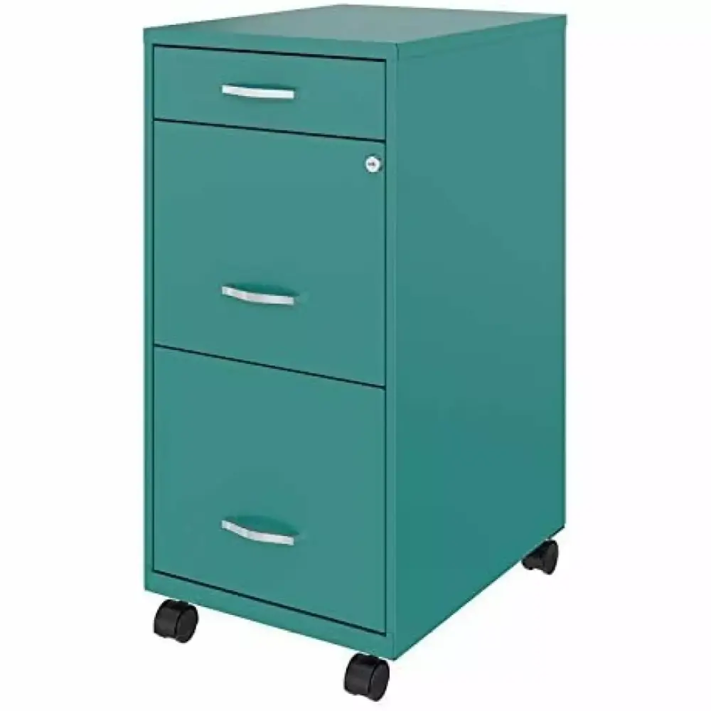 Teal 3 Drawer Mobile Metal File Cabinet 18 Deep Office Storage Hetayc