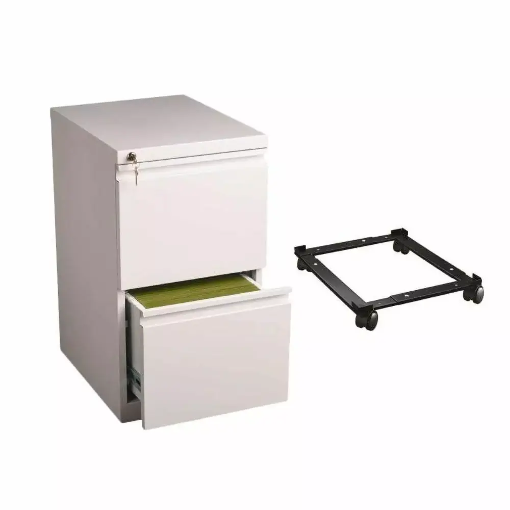 2 Piece Mobile File Cabinet White Black Adjustable File Caddy Hirsh Industries