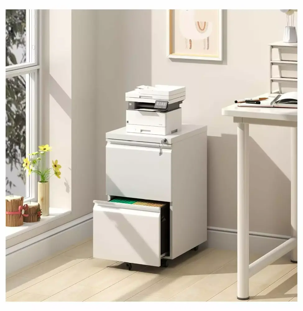 2 Drawer Mobile File Cabinet Fully Assembled Under Desk File Cabinet White HMTtie