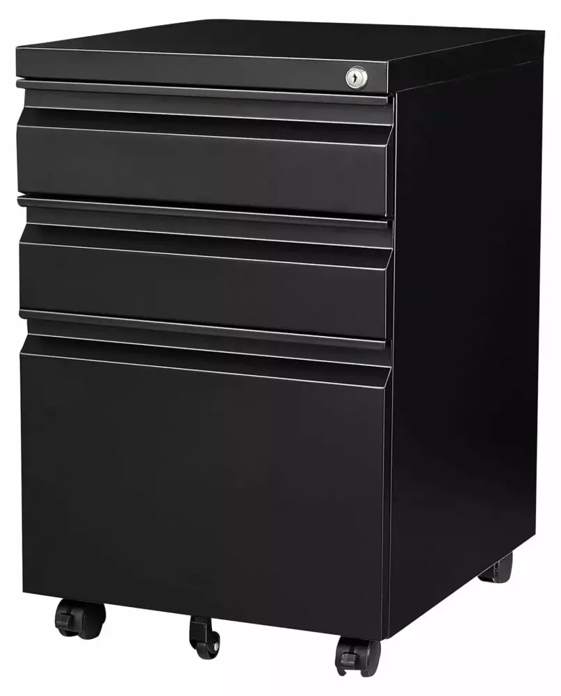 3 Drawer Mobile File Cabinet Under Desk Storage Drawers File Cabinets Home Office Metal Filing Cabinet Lock Black HMTtie