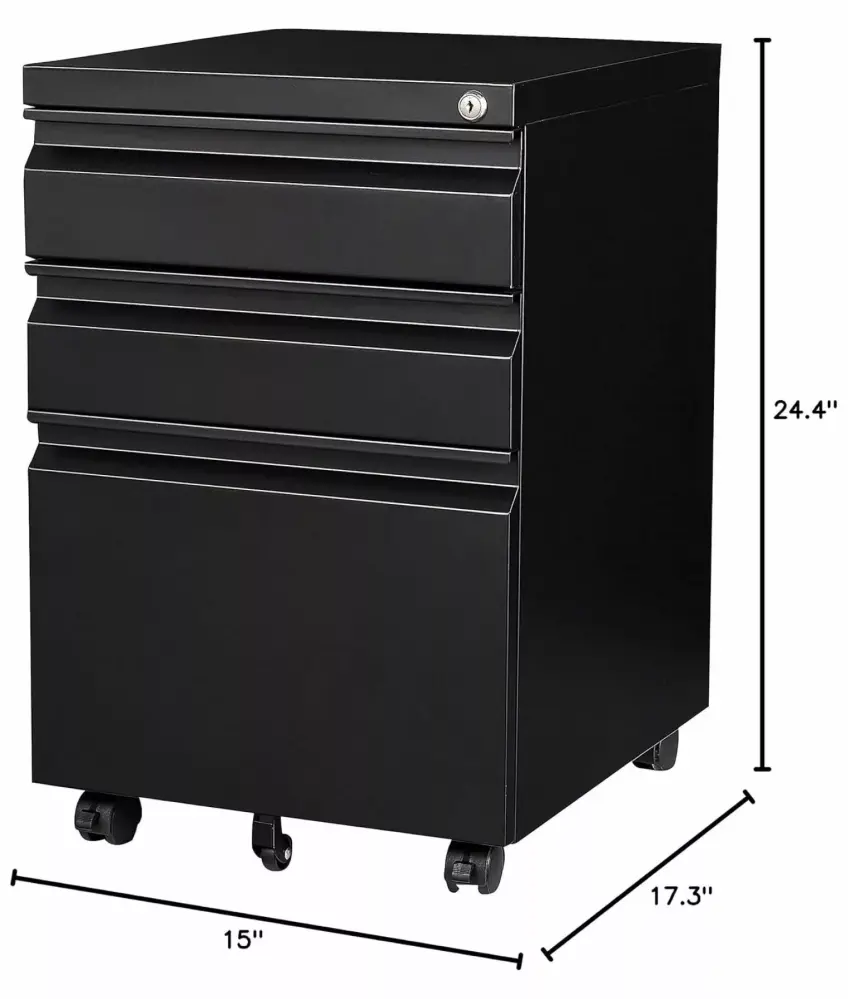 3 Drawer Mobile File Cabinet Under Desk Storage Drawers File Cabinets Home Office Metal Filing Cabinet Lock Black HMTtie