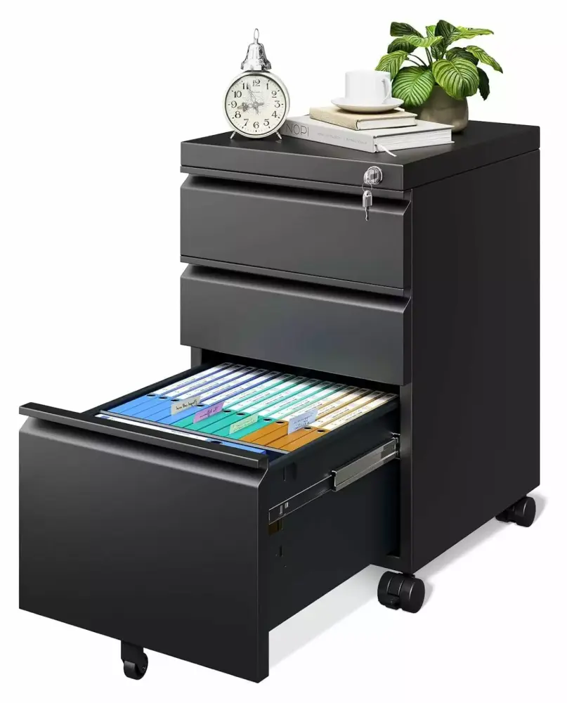 HMTtie 3 Drawer Rolling File Cabinet Lock Fully Assembled A4 Legal Letter Black