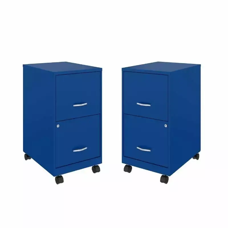Home Square 2 Drawer Metal Mobile Vertical Filing Cabinet Set Blue - Set 2 Office Storage Cabinets