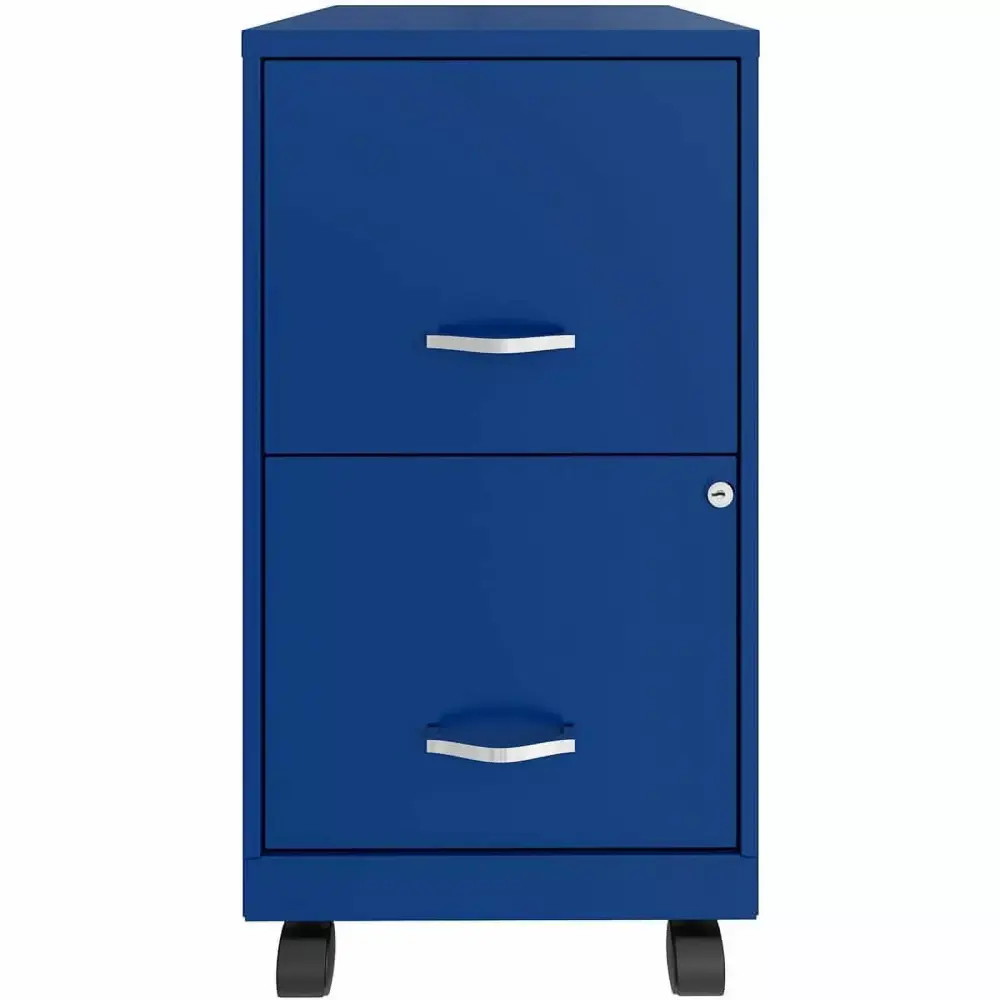 Home Square 2 Drawer Metal Mobile Vertical Filing Cabinet Set Blue - Set 2 Office Storage Cabinets