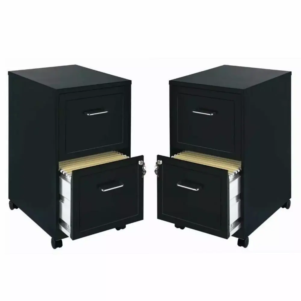 Home Square 2 Drawer Mobile Filing Cabinet Set Black Set 2