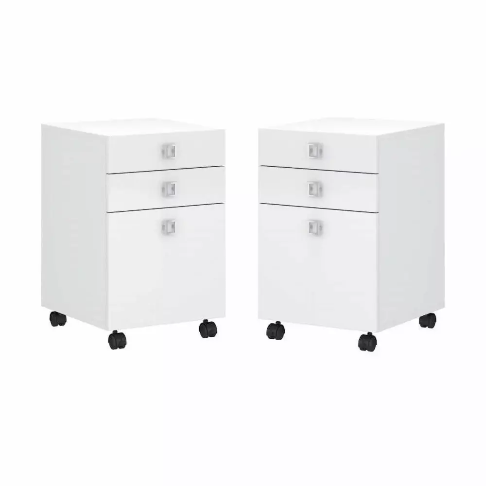 Home Square 3 Drawer Mobile Wood Filing Cabinet Set Pure White Set 2