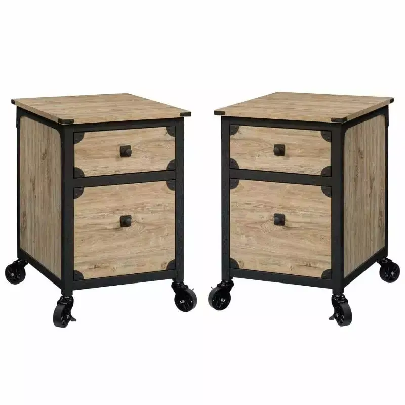 Home Square 2 Piece Wood Mobile Filing Cabinet Set Milled Mesquite Beige